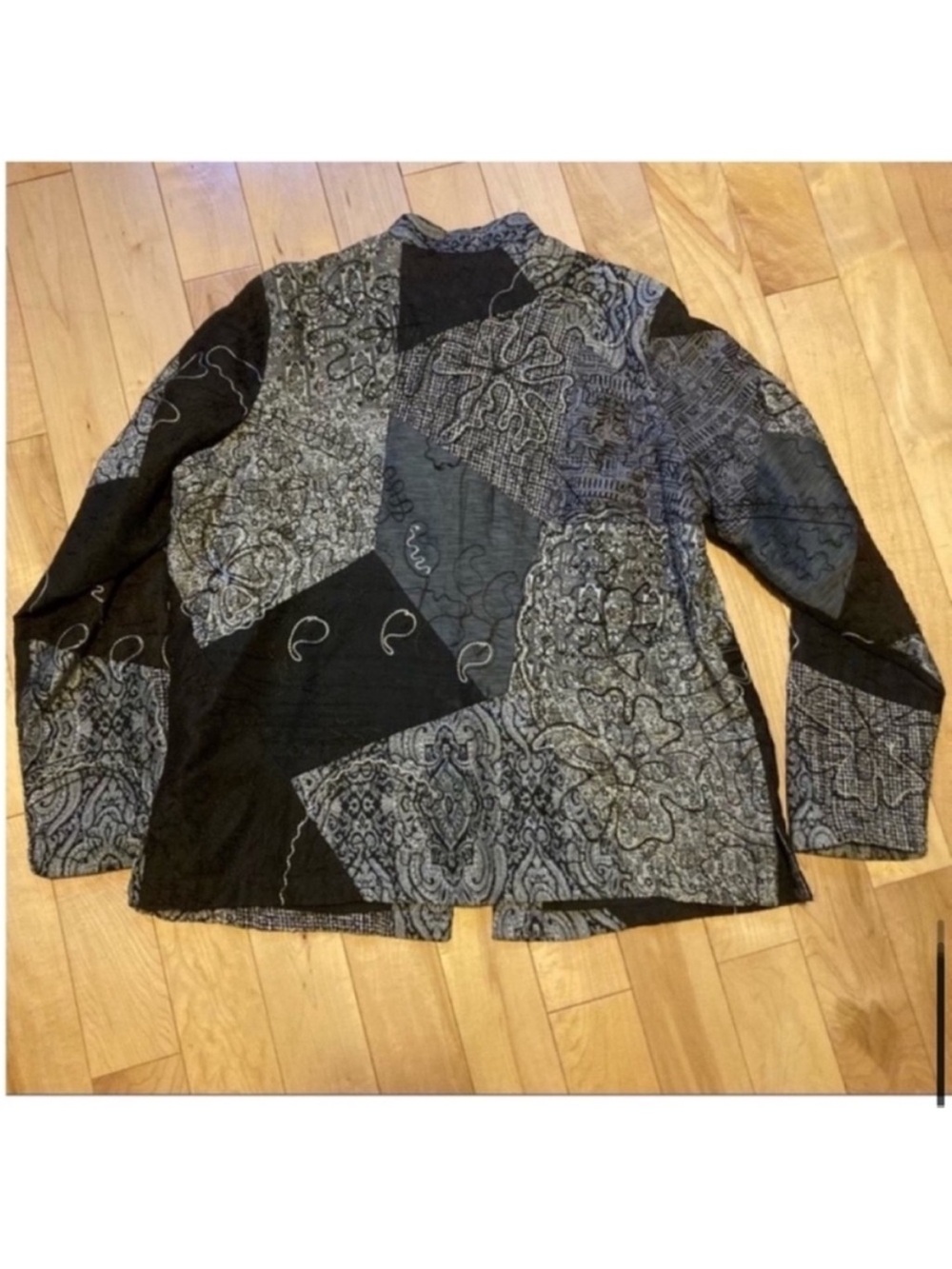 Laura Ashley vintage patchwork button up silk blend jacket black gray size large - Picture 9 of 9